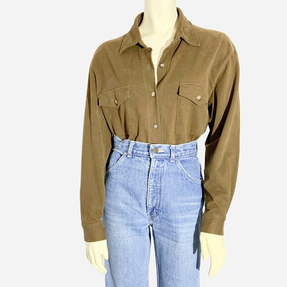 Vintage JONES NEW YORK Cotton Knit Button Down Shirt in Khaki / size Small - Picture 8 of 8